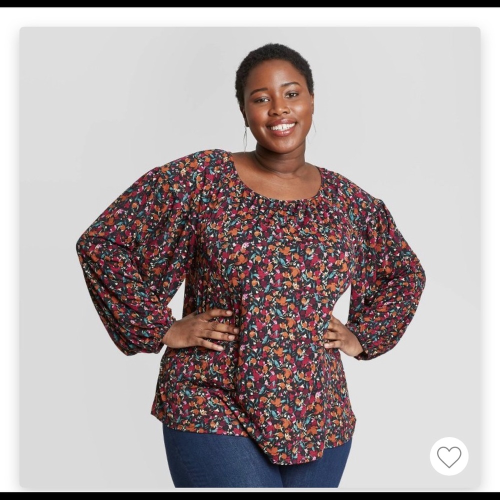 Women’s Plus Size Floral Long Sleeve Knot Top